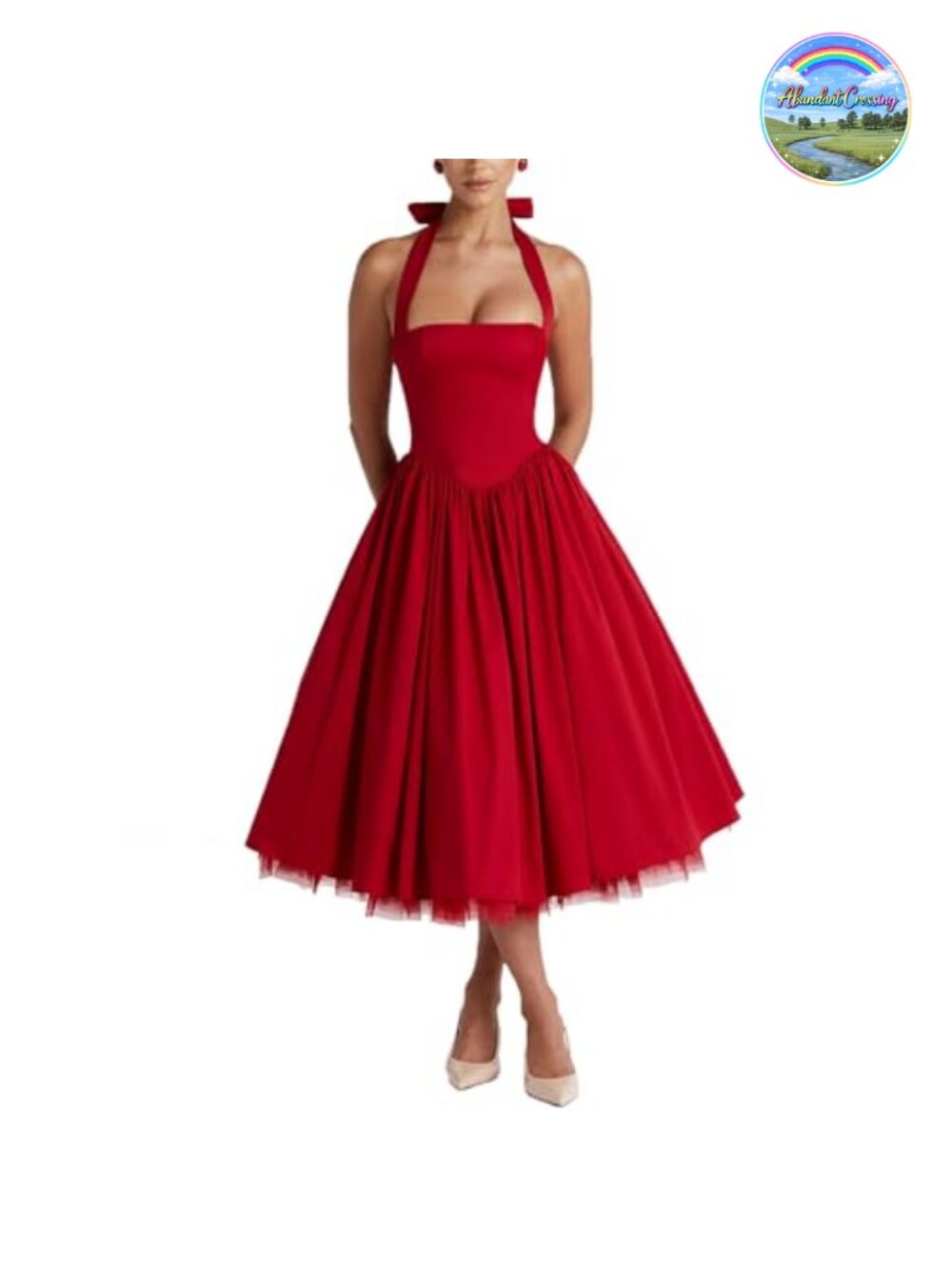 Halter A-Line Tulle Tea Length Dress Corset Prom Formal Gown